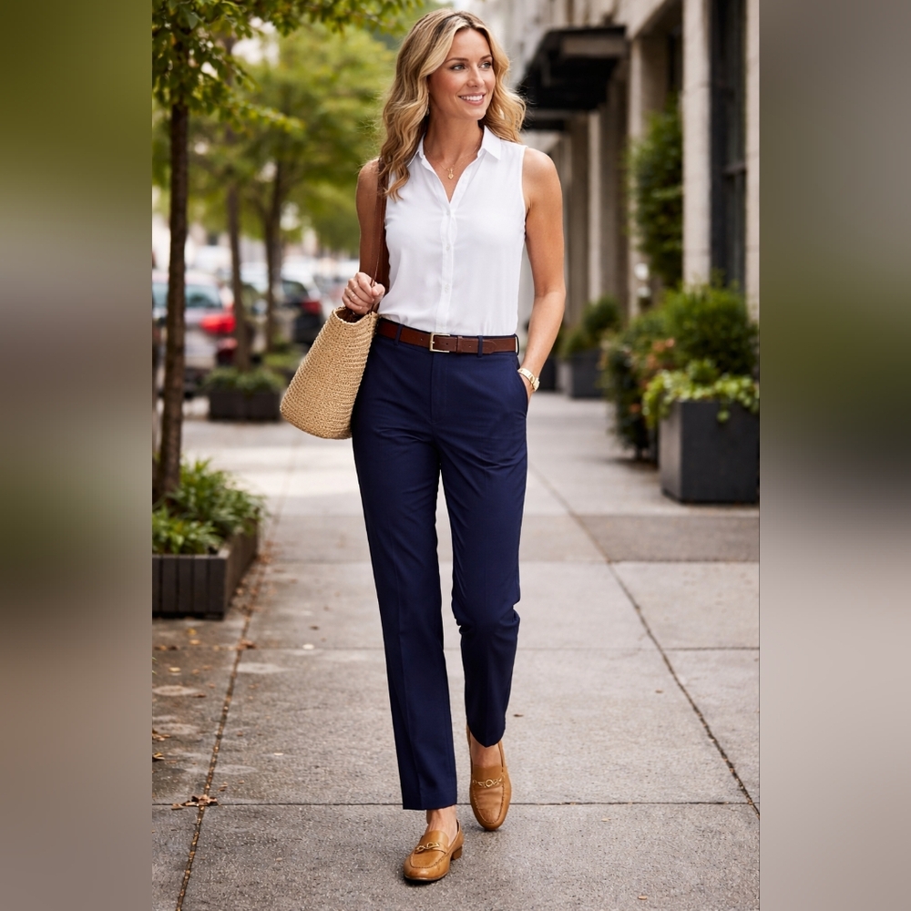 L.L. Bean Wrinkle Resistant Cotton Navy Pants Trousers | Sz 16 | NWT